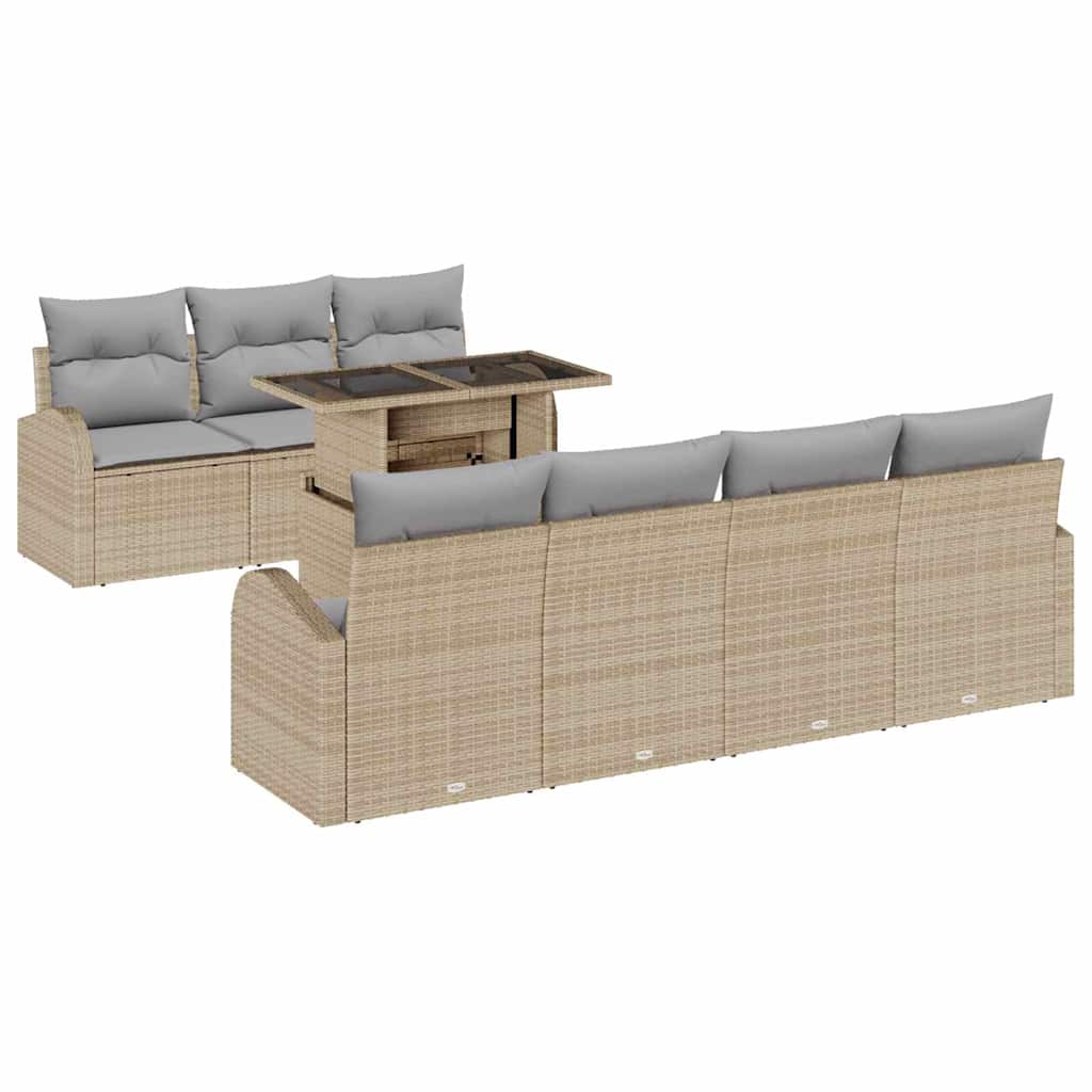 Set Divano da Giardino con cuscino 8 pcs Beige Poly Rattan | homemem39