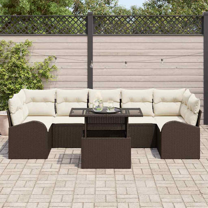 Set Divano da Giardino con cuscino 8 pcs Marrone Poly Rattan | homemem39