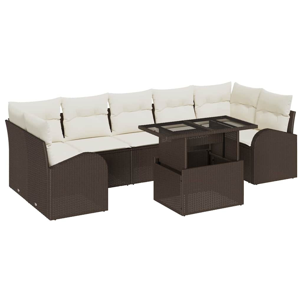 Set Divano da Giardino con cuscino 8 pcs Marrone Poly Rattan | homemem39