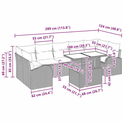 Set Divano da Giardino con cuscino 8 pcs Marrone Poly Rattan