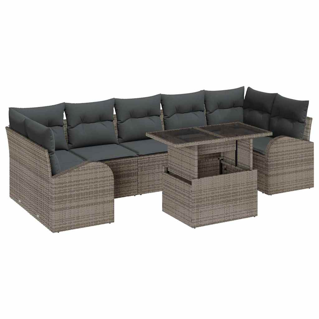 Set Divano da Giardino con cuscino 8 pcs Grigio Poly Rattan | homemem39