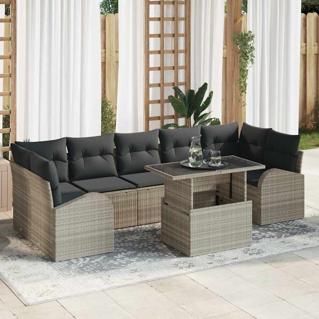 Set Divano da Giardino 8 pcs Grigio chiaro Poly Rattan
