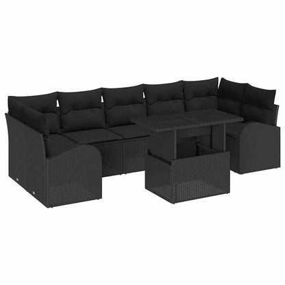 Set Divano da Giardino con cuscino 8 pcs Nero Poly Rattan | homemem39