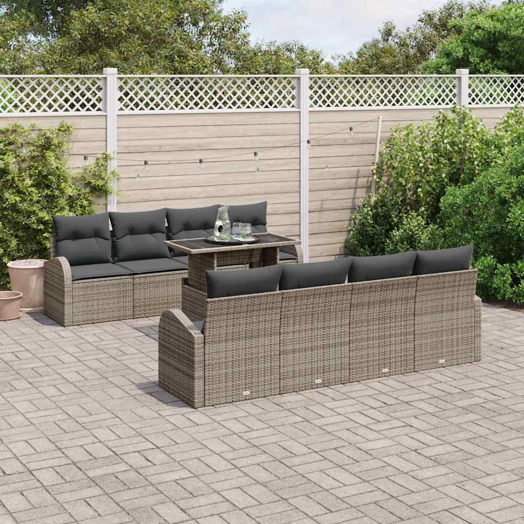 Set Divano da Giardino 9 pcs Grigio polyrattan | homemem39