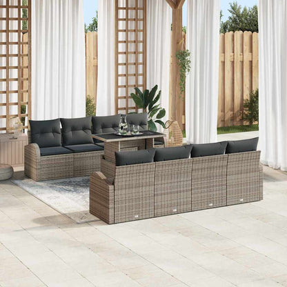 Set Divano da Giardino 9 pcs Grigio polyrattan | homemem39