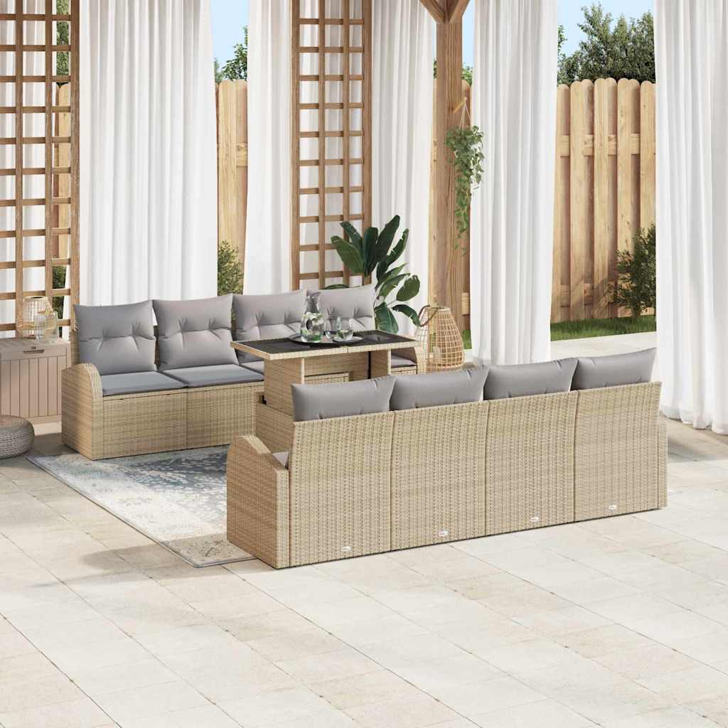 Set Divano da Giardino con cuscino 7 pcs Beige Poly Rattan