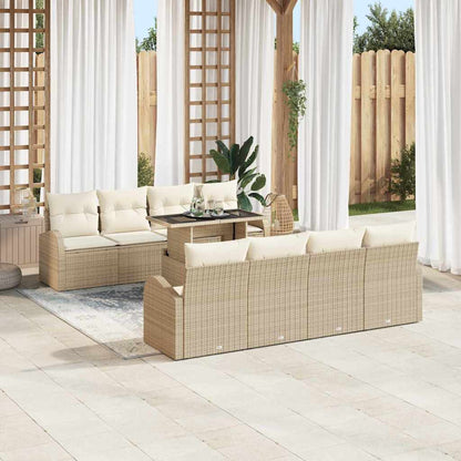 Set Divano da Giardino con cuscino 7 pcs Beige Poly Rattan | homemem39