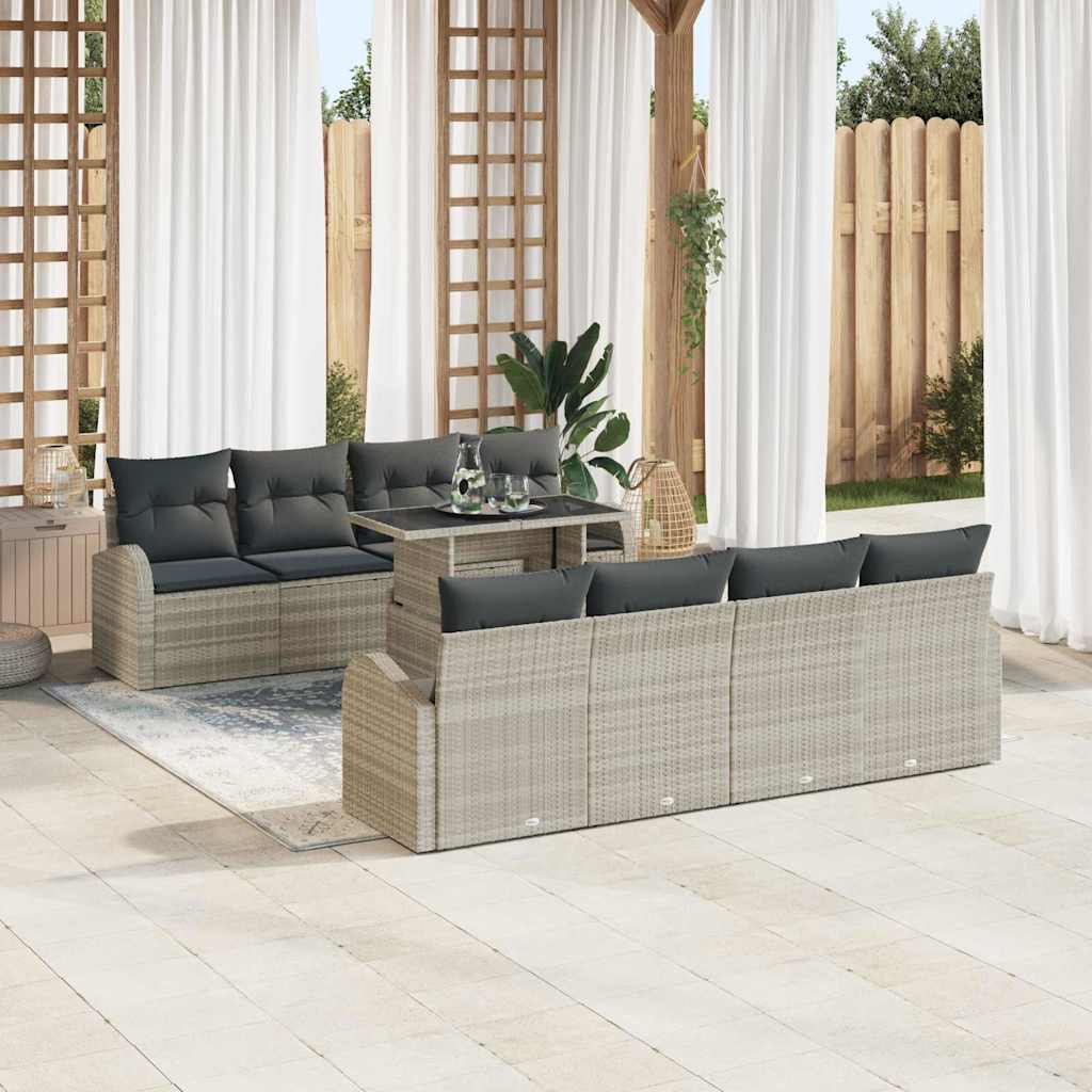 Set Divano da Giardino 9 pcs Grigio chiaro polyrattan | homemem39
