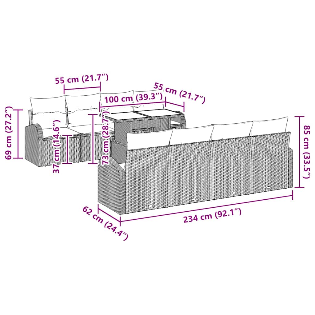 Set Divano da Giardino 9 pcs Grigio chiaro polyrattan | homemem39