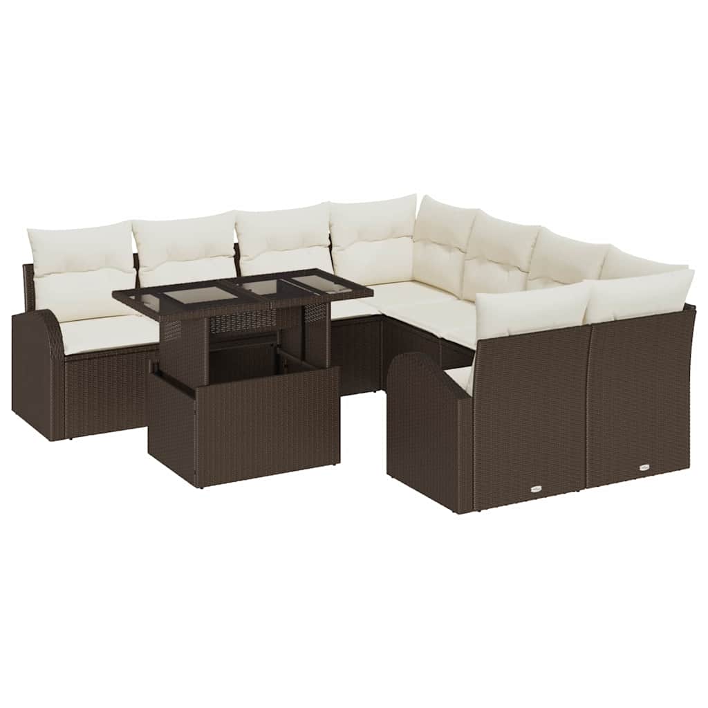 Set Divano da Giardino 9 pcs Marrone polyrattan | homemem39