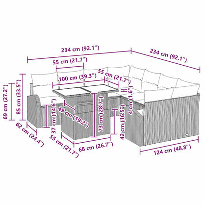 Set Divano da Giardino 9 pcs Marrone polyrattan