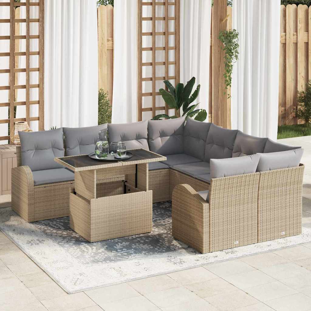 Set Divano da Giardino con archiviazione 9 pcs Beige polyrattan | homemem39