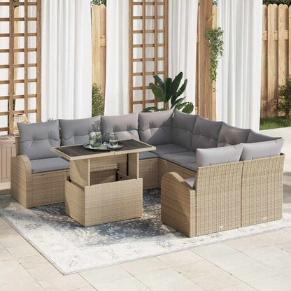 Set Divano da Giardino con archiviazione 9 pcs Beige polyrattan | homemem39