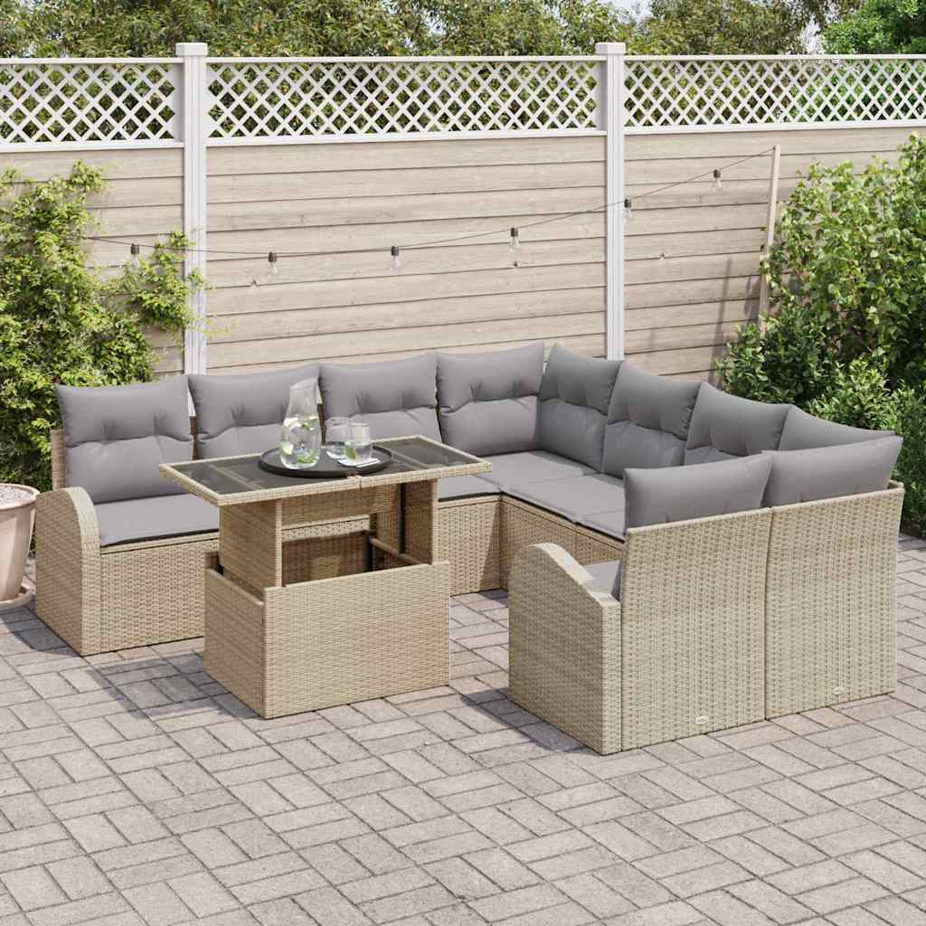 Set Divano da Giardino con archiviazione 9 pcs Beige polyrattan | homemem39