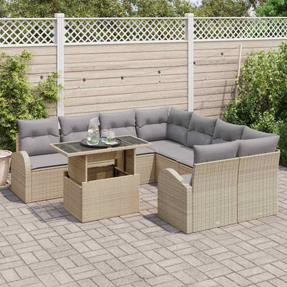 Set Divano da Giardino con archiviazione 9 pcs Beige polyrattan | homemem39