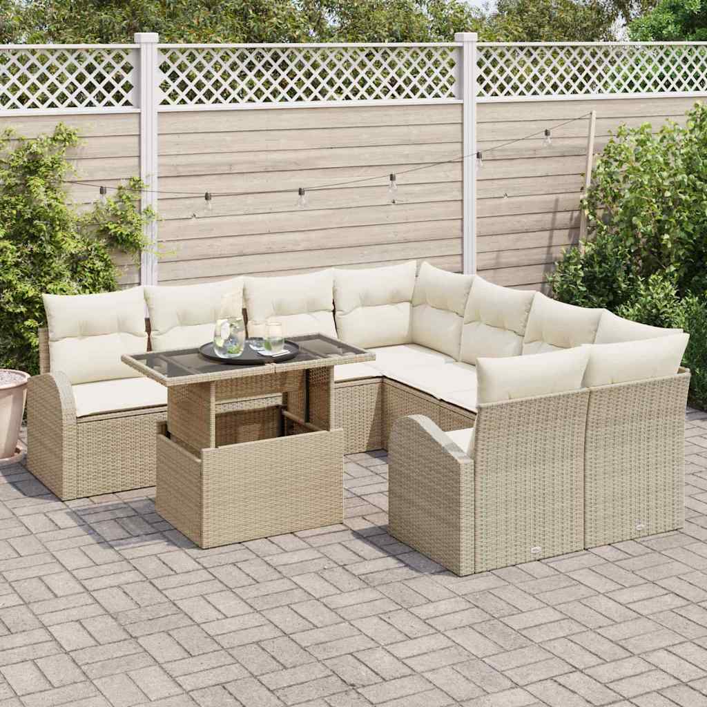 Set Divano da Giardino con archiviazione 9 pcs Beige polyrattan