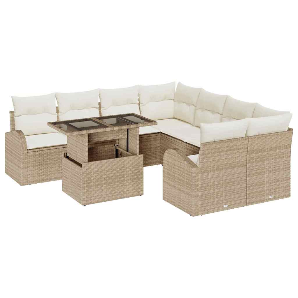 Set Divano da Giardino con archiviazione 9 pcs Beige polyrattan