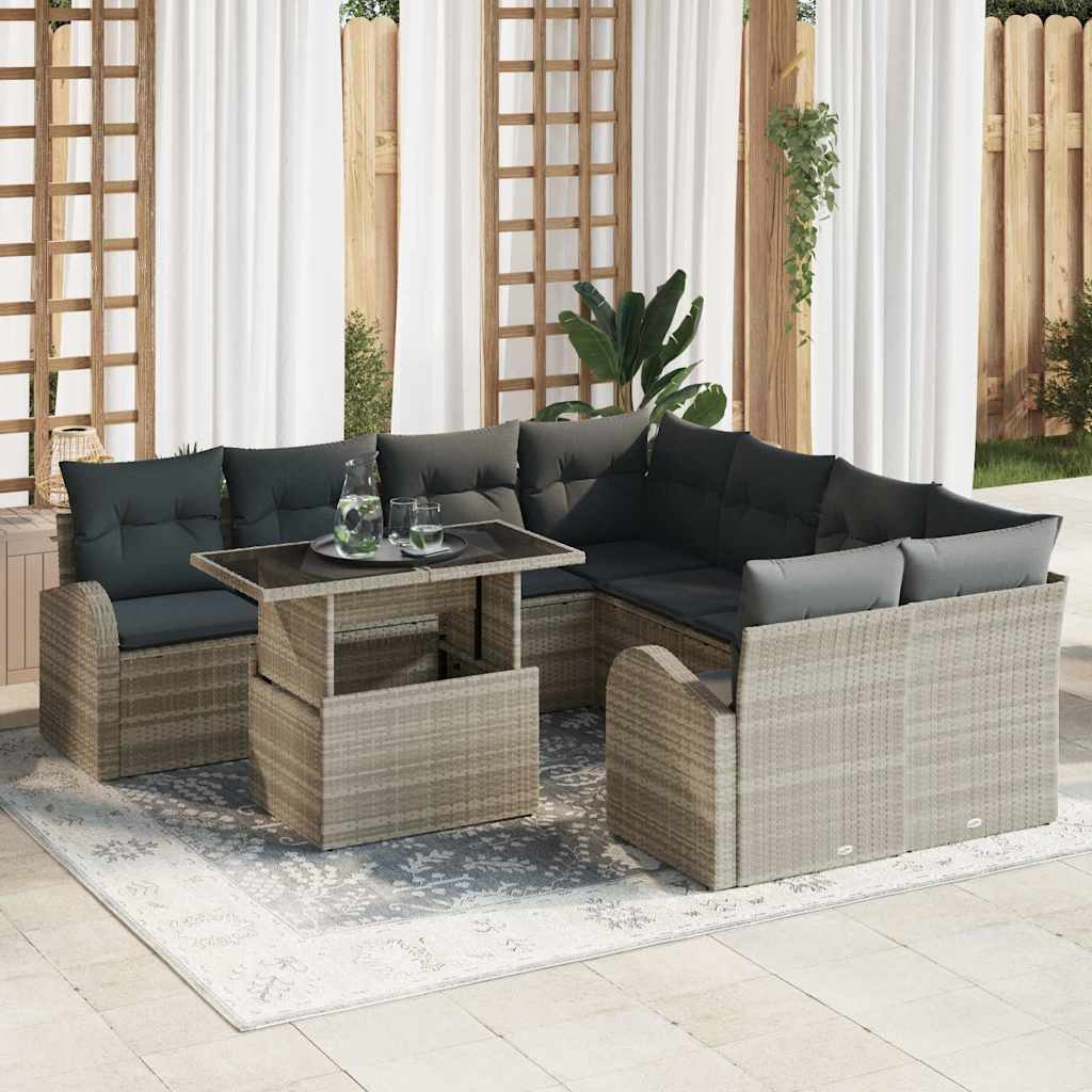 Set Divano da Giardino 9 pcs Grigio chiaro polyrattan | homemem39