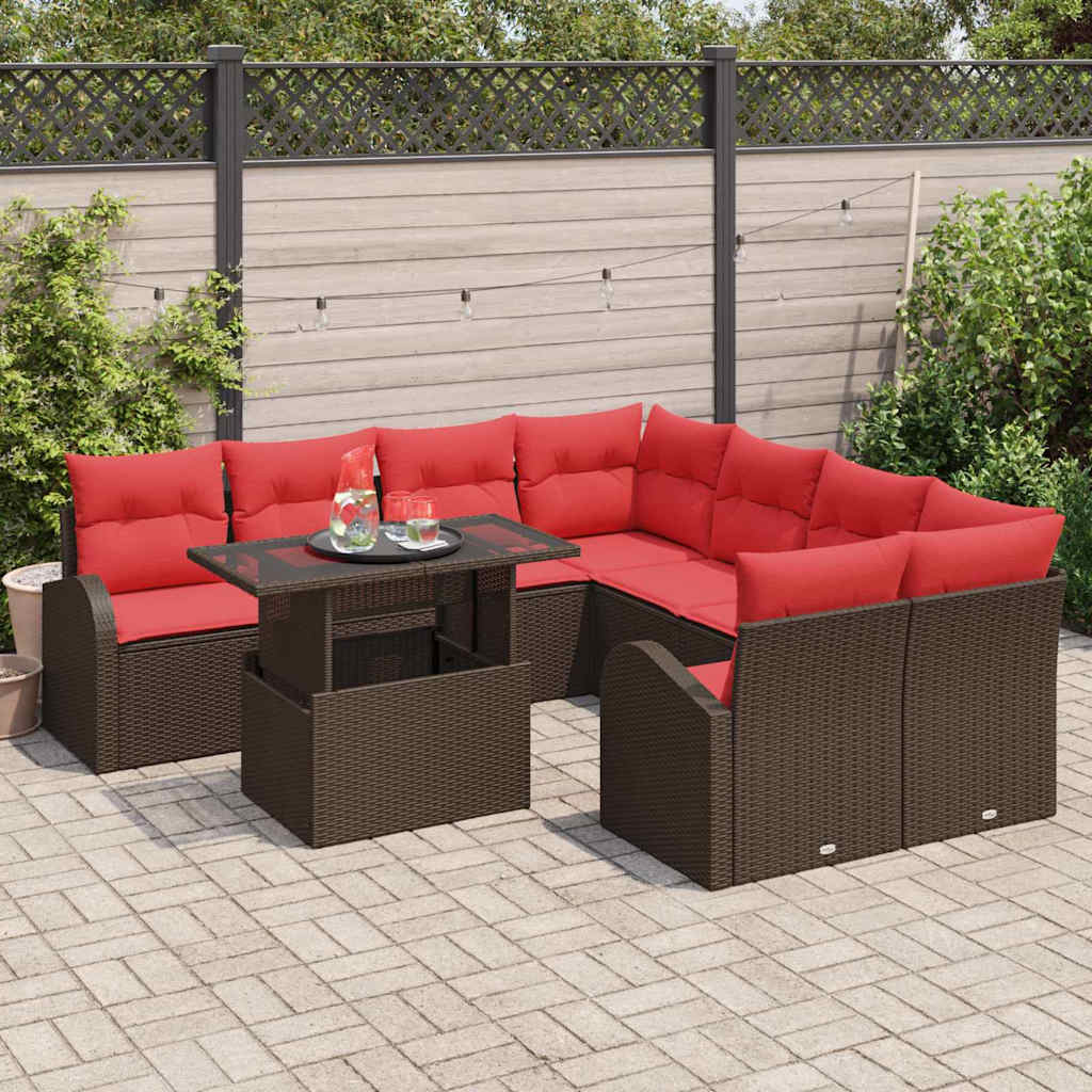 Set Divano da Giardino 9 pcs Marrone polyrattan | homemem39
