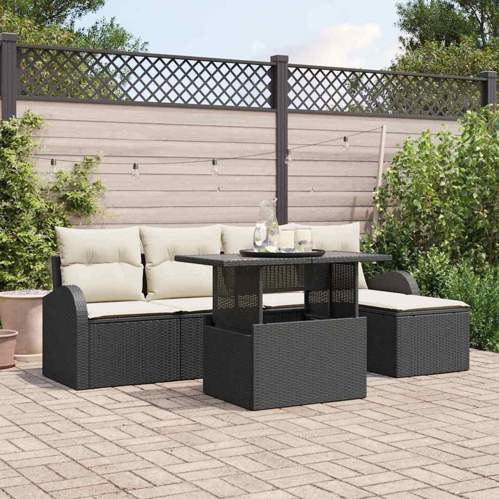 Set Divano da Giardino con cuscino 6 pcs Nero polyrattan