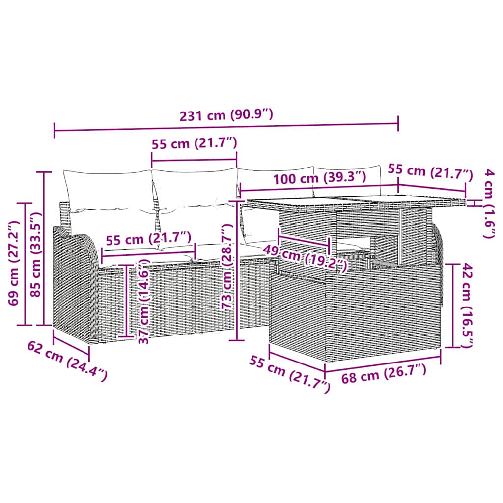 Set Divano da Giardino con cuscino 6 pcs Nero polyrattan