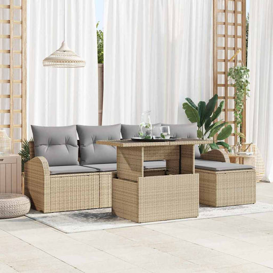 Set Divano da Giardino con cuscino 6 pcs Beige polyrattan | homemem39