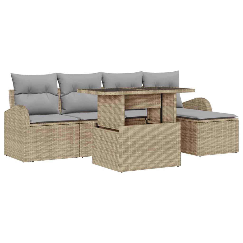 Set Divano da Giardino con cuscino 6 pcs Beige polyrattan | homemem39