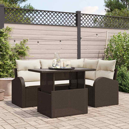 Set Divano da Giardino con cuscino 5 pcs Marrone Poly Rattan | homemem39
