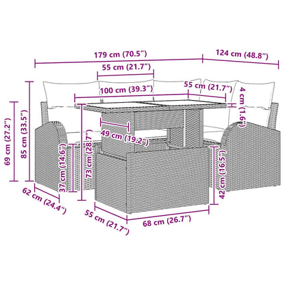 Set Divano da Giardino con cuscino 5 pcs Marrone Poly Rattan