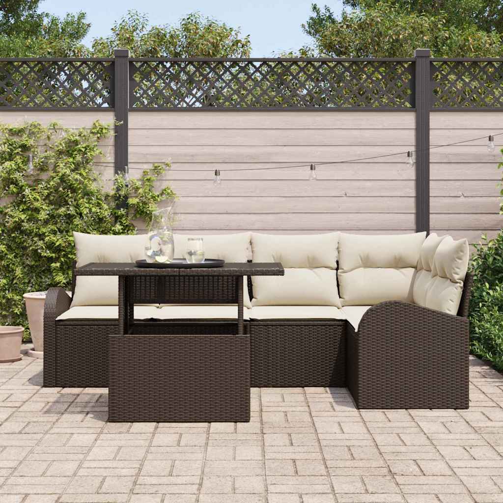 Set Divano da Giardino 6 pcs Marrone e Crema polyrattan | homemem39