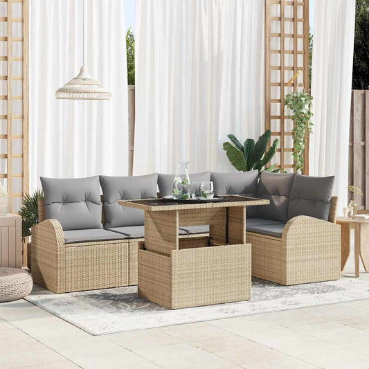 Set Divano da Giardino 6 pcs Beige e Grigio Chiaro polyrattan | homemem39