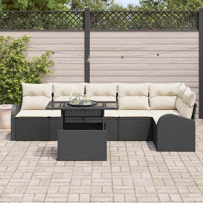 Set Divano da Giardino 7 pcs Nero e crema polyrattan | homemem39
