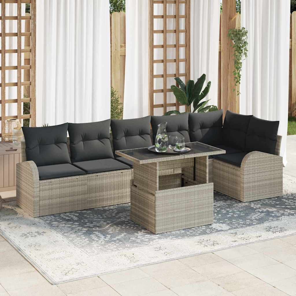 Set Divano da Giardino 7 pcs Grigio chiaro polyrattan | homemem39