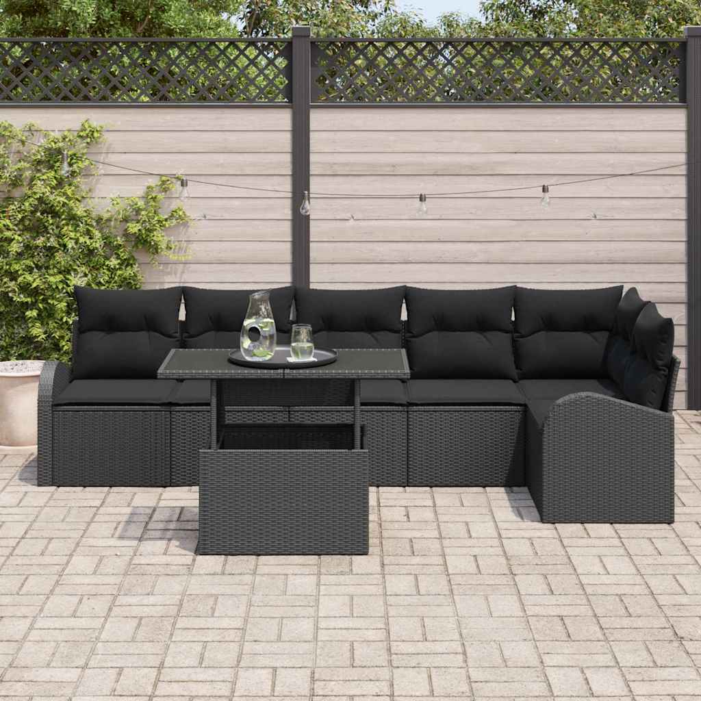 Set Divano da Giardino con archiviazione 7 pcs Nero polyrattan | homemem39