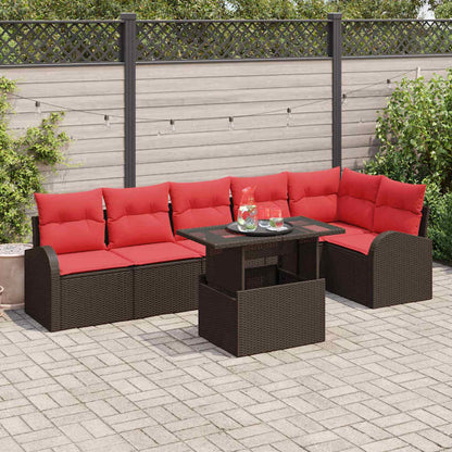 Set Divano da Giardino 7 pcs Marrone e Rosso polyrattan | homemem39