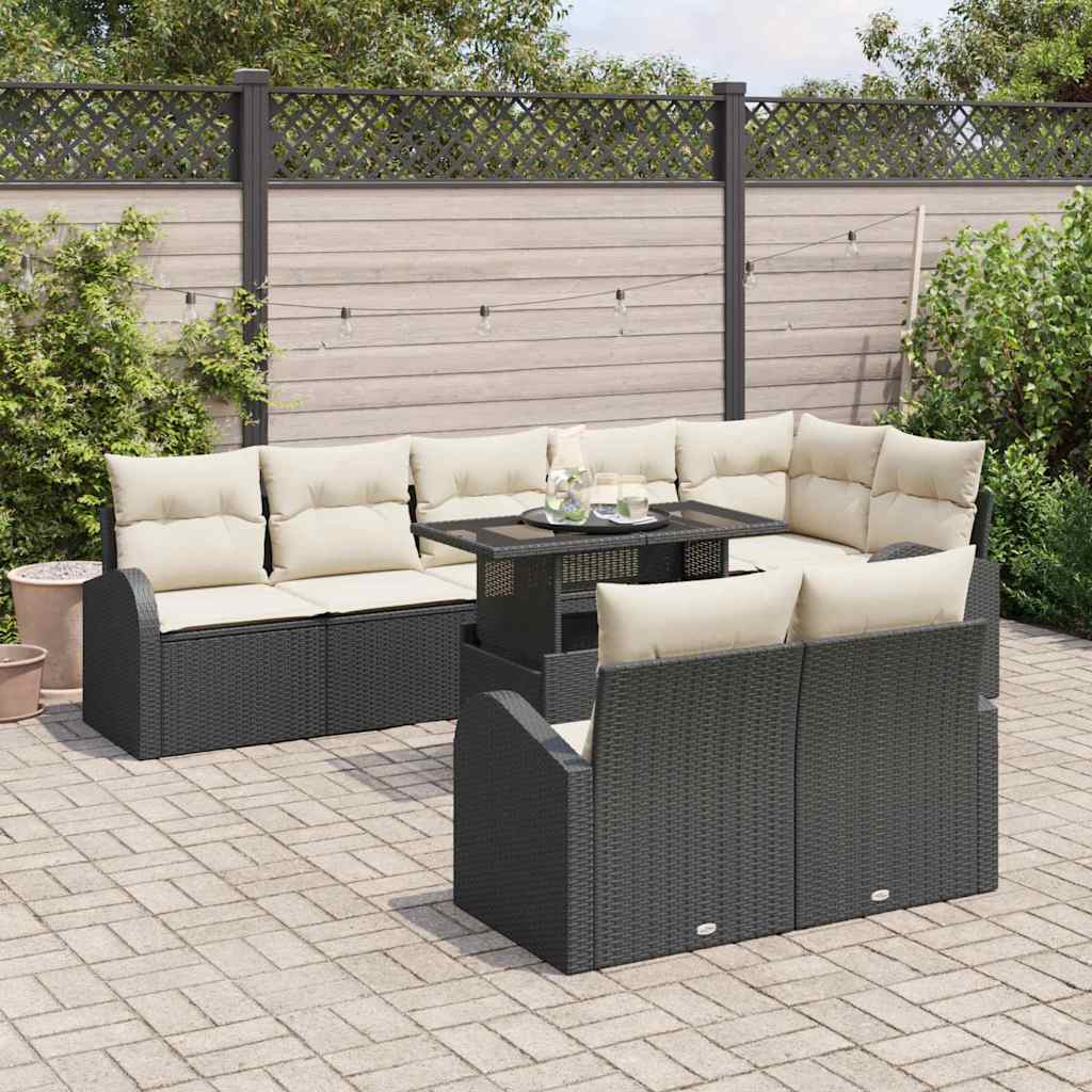 Set Divano da Giardino 9 pcs Nero e Crema polyrattan | homemem39