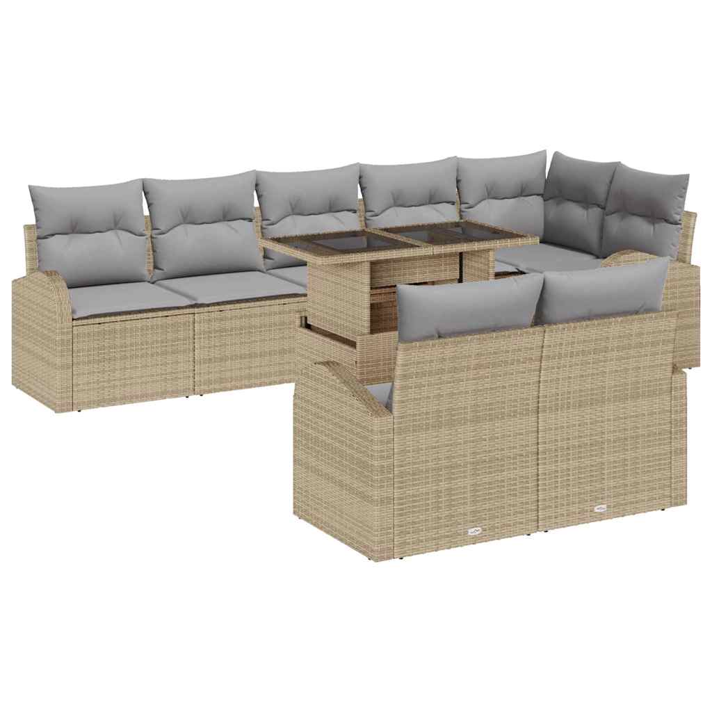 Set Divano da Giardino 9 pcs Beige e Grigio Chiaro polyrattan | homemem39