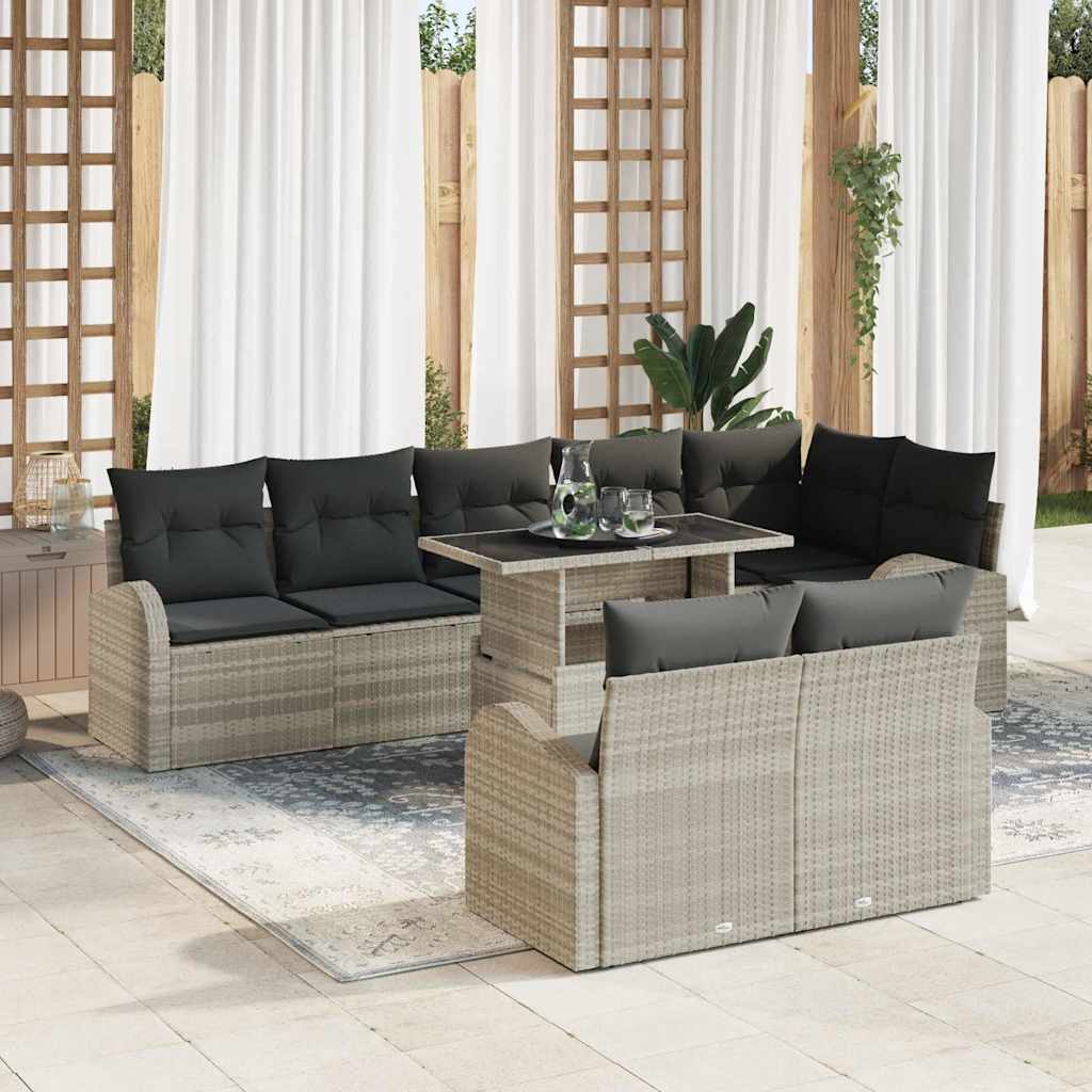 Set Divano da Giardino 9 pcs Grigio chiaro polyrattan