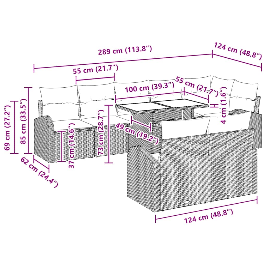 Set Divano da Giardino 9 pcs Grigio chiaro polyrattan