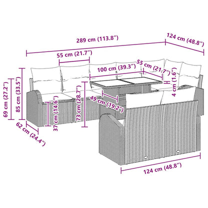 Set Divano da Giardino 9 pcs Grigio chiaro polyrattan