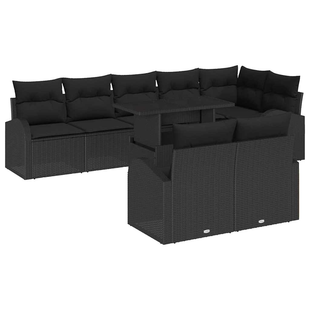 Set Divano da Giardino con archiviazione 9 pcs Nero polyrattan | homemem39
