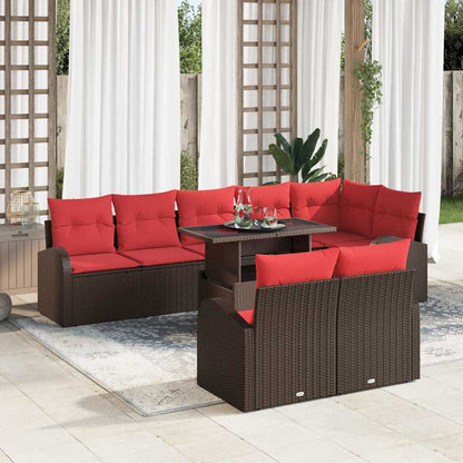 Set Divano da Giardino 9 pcs Marrone e Rosso polyrattan | homemem39