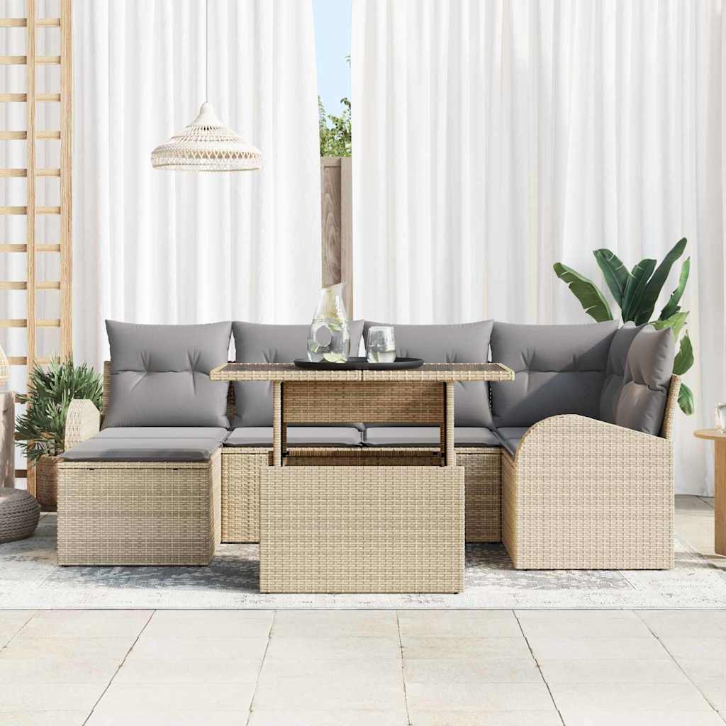 Set Divano da Giardino con cuscino 7 pcs beige e grigio chiaro | homemem39