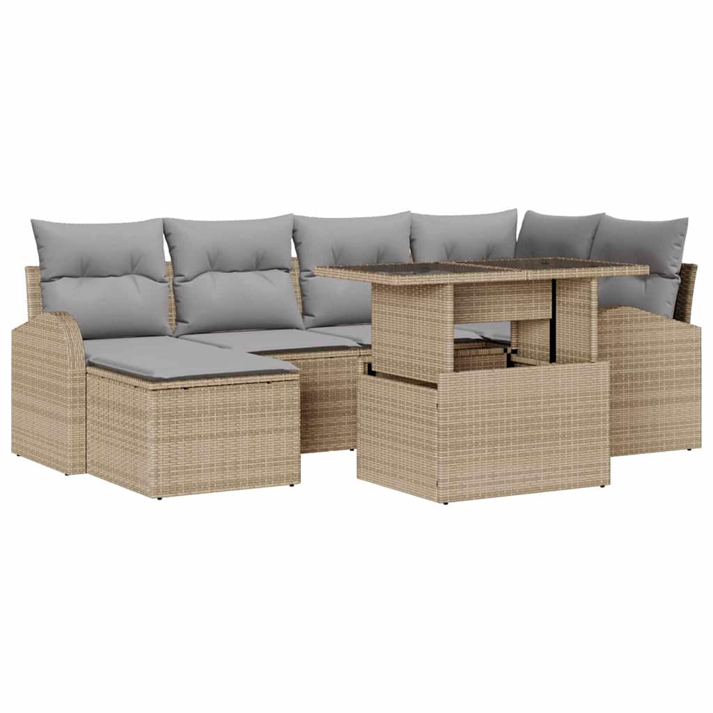 Set Divano da Giardino con cuscino 7 pcs beige e grigio chiaro | homemem39