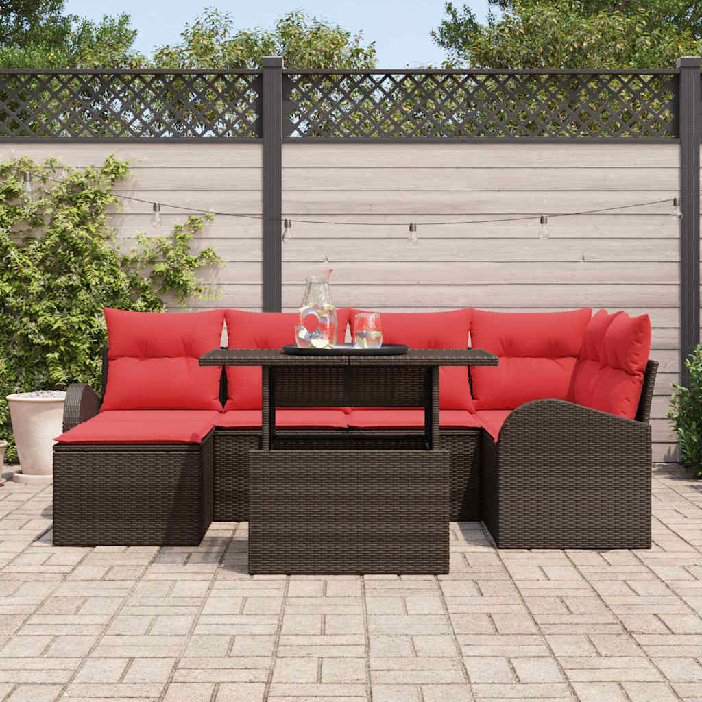 Set Divano da Giardino 7 pcs Marrone e Rosso polyrattan | homemem39