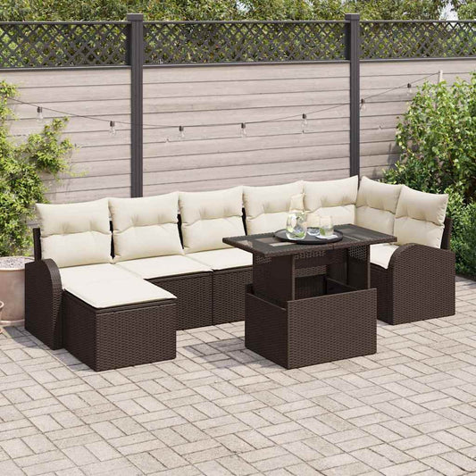 Set Divano da Giardino con cuscino 8 pcs Marrone e crema
