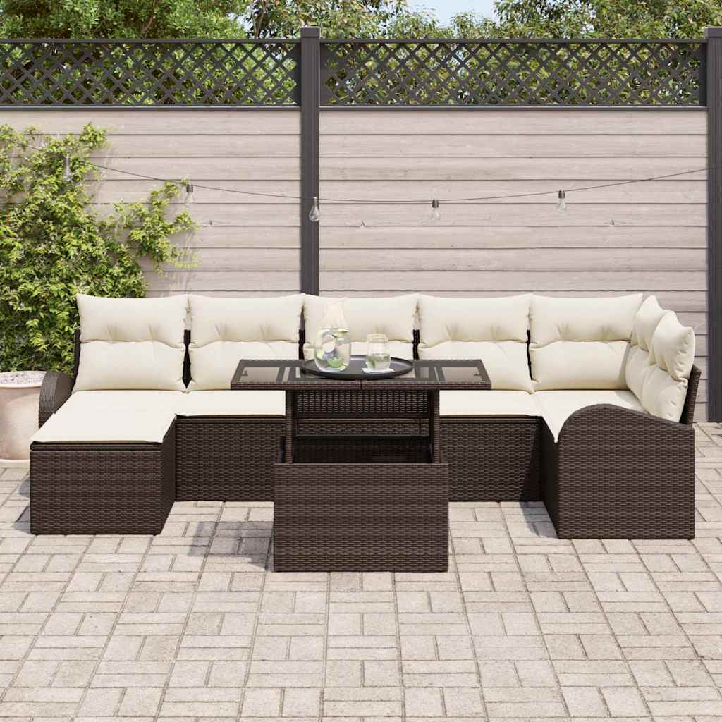 Set Divano da Giardino con cuscino 8 pcs Marrone e crema | homemem39