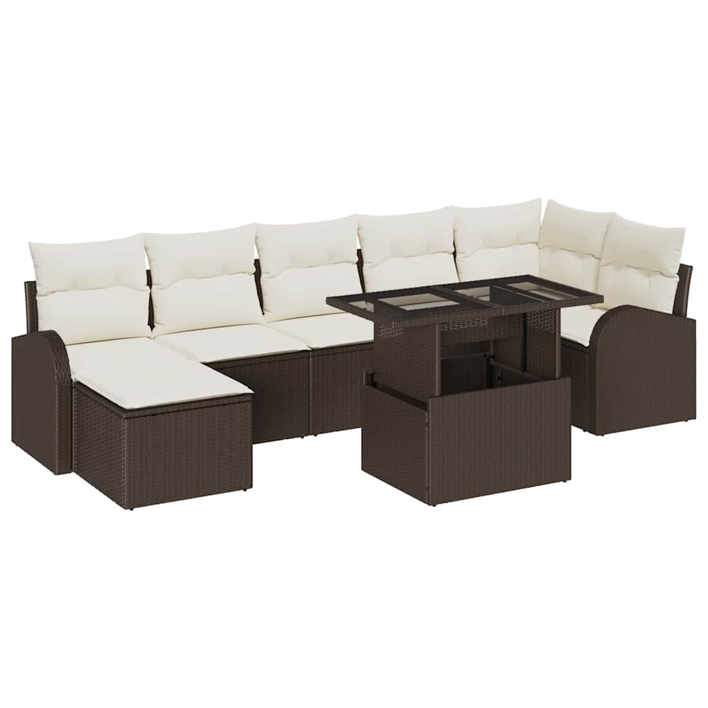 Set Divano da Giardino con cuscino 8 pcs Marrone e crema | homemem39