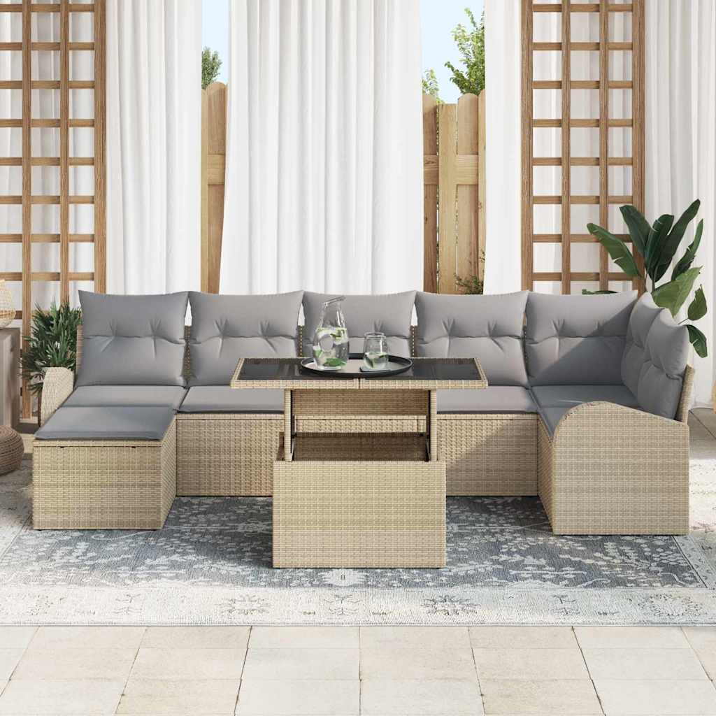 Set Divano da Giardino con cuscino 8 pcs beige e grigio chiaro | homemem39