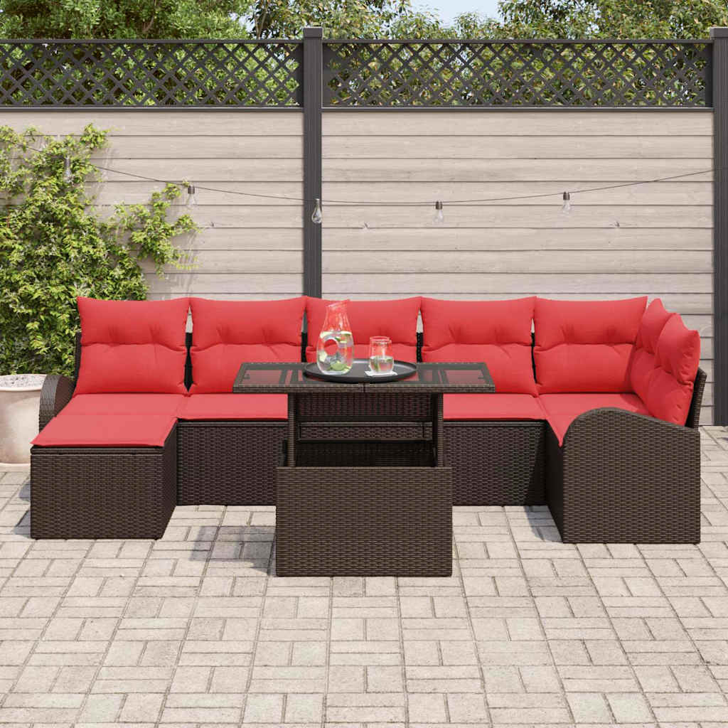Set Divano da Giardino con cuscino 8 pcs Marrone e rosso | homemem39